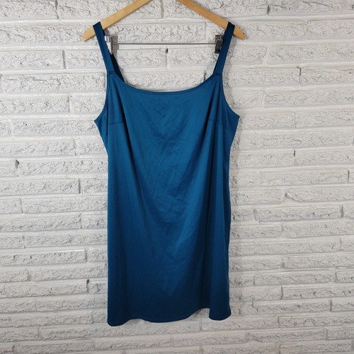 AGB Dresses 18W Blue Slip Dress Mini Sleeveless Round Neck Sheer Layering