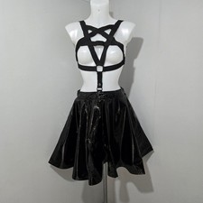Heartless Hexed PVC Skater Skirt Black Goth Punk Alt XL UK14 US10 EU42