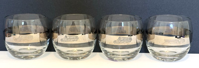 Set of 4 ~ MCM Silver Etched ''CONSTRUCTION'' Roly Poly Glass Tumblers ~ 2 3/4''
