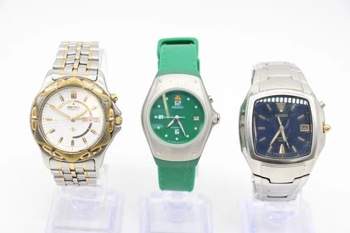 F x3 Vintage Gents Seiko Kinetic Quartz Wristwatches Inc 3m22-OD89 etc