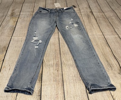 New KanCan Mid Rise Aries Boyfriend Light Wash Distressed Jeans 7/27  #KC7175L