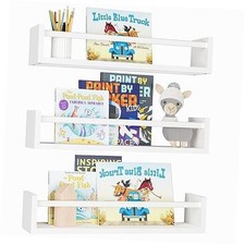 Wood Nursery Bookshelves, 16.5 Inch Floating 16.5in 3.93in 3.54in White