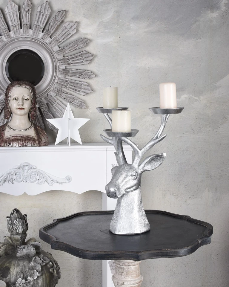 Hirschgeweih Figur Hirschkopf Kandelaber Leuchter Weihnachten Kerzenhalter 46cm - Bild 4 von 4