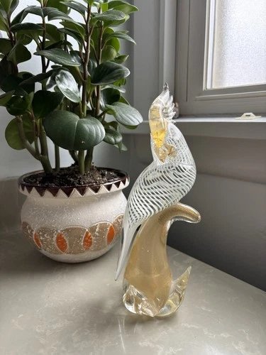 Vintage Suguso Murano Glass Bird Of Paradise Golden Filigrana MCM