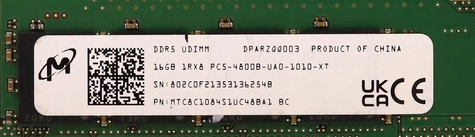 Micron 16GB 1Rx8 PC5-4800B-UA0-1010-XT Non-ECC Unbuffered RAM MTC8C1084S1UC48BA1 - Image 2 of 2