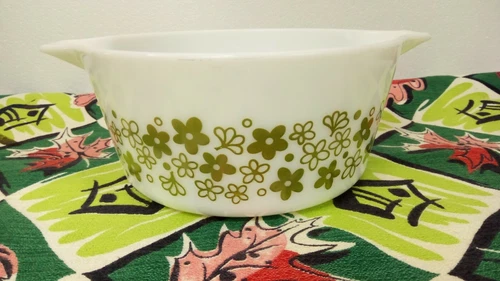 Vintage Pyrex Crazy Daisy Spring Blossom 474 Casserole Bowl Dish Green 1.5 Qt