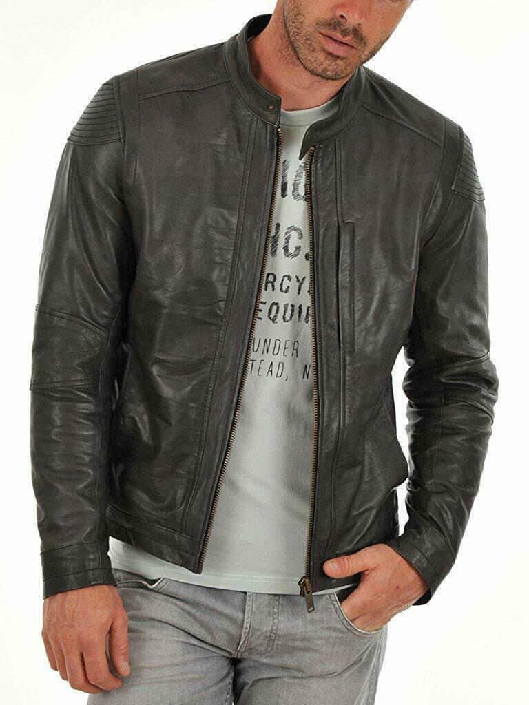 Vintage Black Real Leather Biker Jacket for Men - Classic Cafe Racer Style  