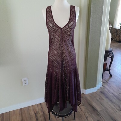 Free People Lila Slip Sheer Lace Midi Dress small burgundy