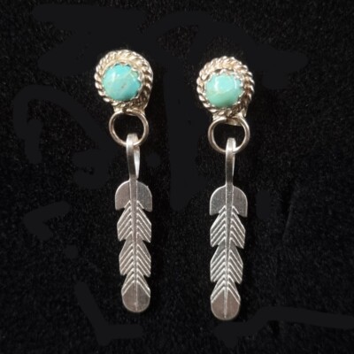 Indianerschmuck Ohrringe Türkis Silberfeder Navajo Esther White Western OR125