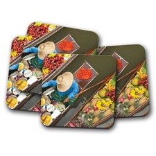 4 Set - Floating Market Thailand Coaster - Travel Boat Bangkok Cool Gift #12534
