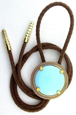 34mm Vintage 1950's German Glass Turquoise Color Cab Mesh Bolo Tie Cord EPBT137
