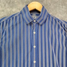 English Laundry Shirt Mens 15.5x32/33 Blue Stripe Spread Collar Flip Cuff
