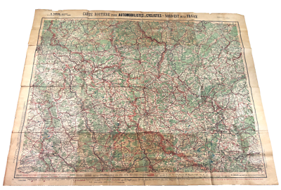 1900年代初頭フランス アンティーク地図 自転車 ロードマップ/K662 RARE early 1900's Bicycle Carte Routiere MAP Paris France
