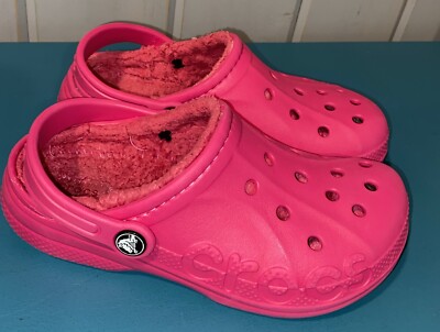 Crocs Youth Girls J2 Pink Classic Clogs with Faux Fur Lining
