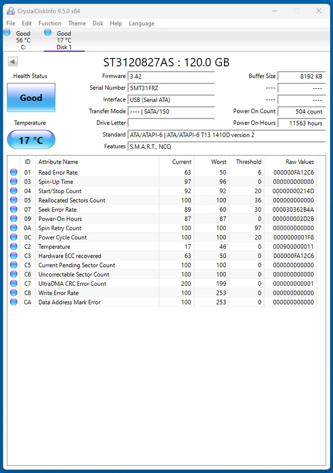 3.5" 120GB SATA Hard Drive - SEAGATE ST3120827AS Barracuda 9W2933-302 - Image 4 of 4