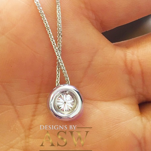 14K Weißgold Rund Schliff Simulierte Diamant Anhänger Lünette Solitär Kette 1,00ct - Bild 2 von 4