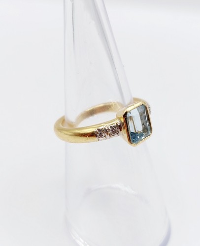 Anillo art deco oro 18k agua marina 0,90 quilates y diamante (alrededor de 19... - Imagen 9 de 12