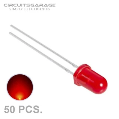 CIRCUITSGARAGE 50 X 5mm Bright Colored Red Light Emitting Diode LED Bulb - USA