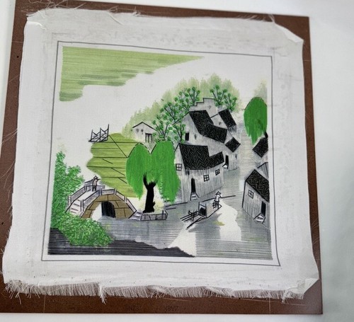 Vintage Handcrafted Chinese Silk Embroidery – Village Landscape, Handmade Art - Picture 16 of 24