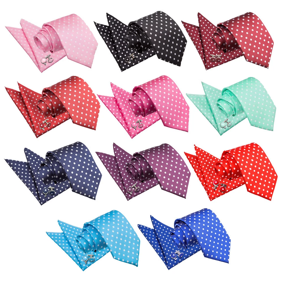 Luxus gewebte formelle gepunktete klassische Krawatte, Einstecktuch & Manschettenknöpfe Set von DQT