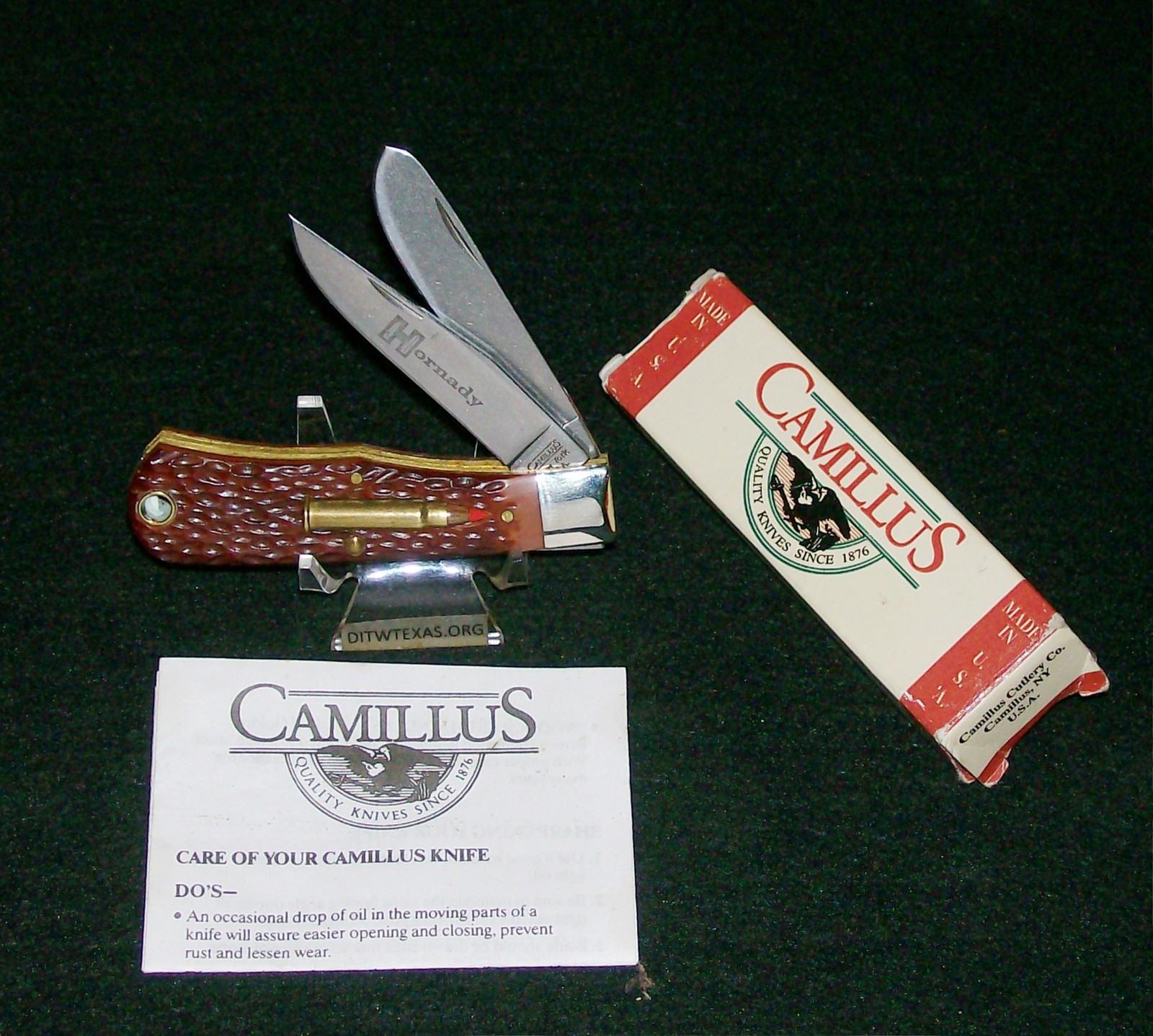 Camillus Remington Knife 17 Cal. Hornady 35/8" 1990's USA W/Packaging