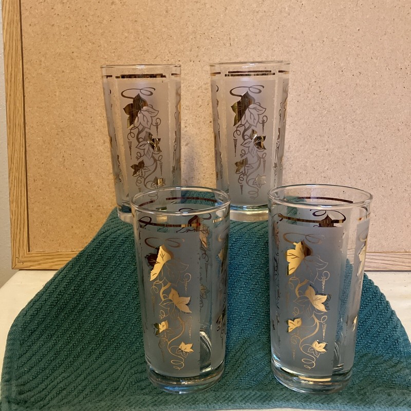 Vintage Libbey Gold Accent Water Glasses-set Of 4