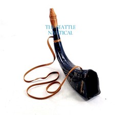 Vintge Animal Horn Viking Hunting Western Bugle Trumpet Instrument Leather Strap