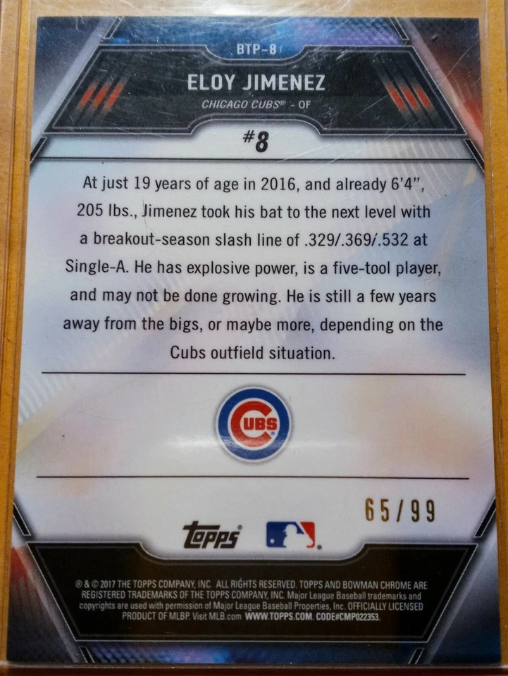 2017 Bowman Chrome Eloy Jimenez Scouts 100 Green Ref. #/99. Sox - Image 2 of 2