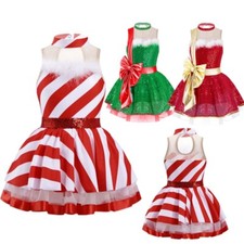 Kids Girls Christmas Santa Claus Costume Ballet Dance Tutu Dress Festival Party