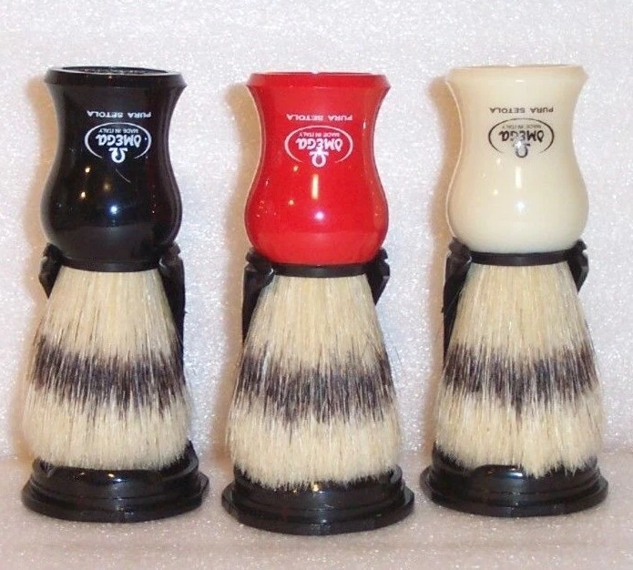 OMEGA SHAVE Natural Bristle Shaving Brush & Stand, Choice of Three Colors SB-500