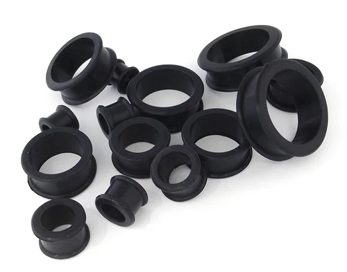 PAIR (2 pcs) Superflex Black / Clear Silicone Ear Flesh Tunnels
