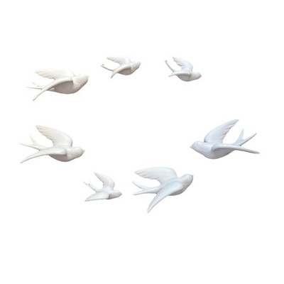 Set of 3 White Ceramic Birds Doves Sparrows Swallows Wall Mounted Decor Hangi...