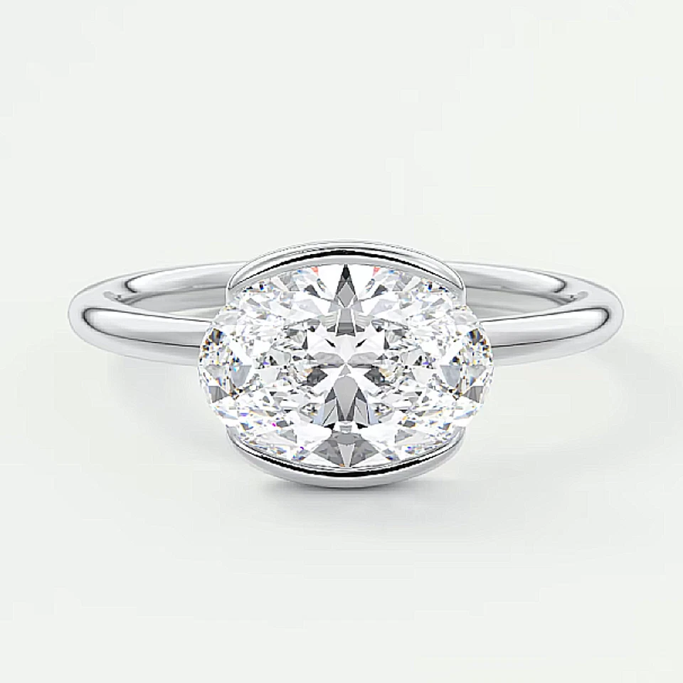 Diamond Women Ring Oval Lab Grown 2 Carat IGI Certified Size 7 8 14k White Gold - Image 3 of 4