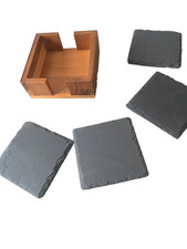 Slate Coaster Set of 4 with Wooden Holder