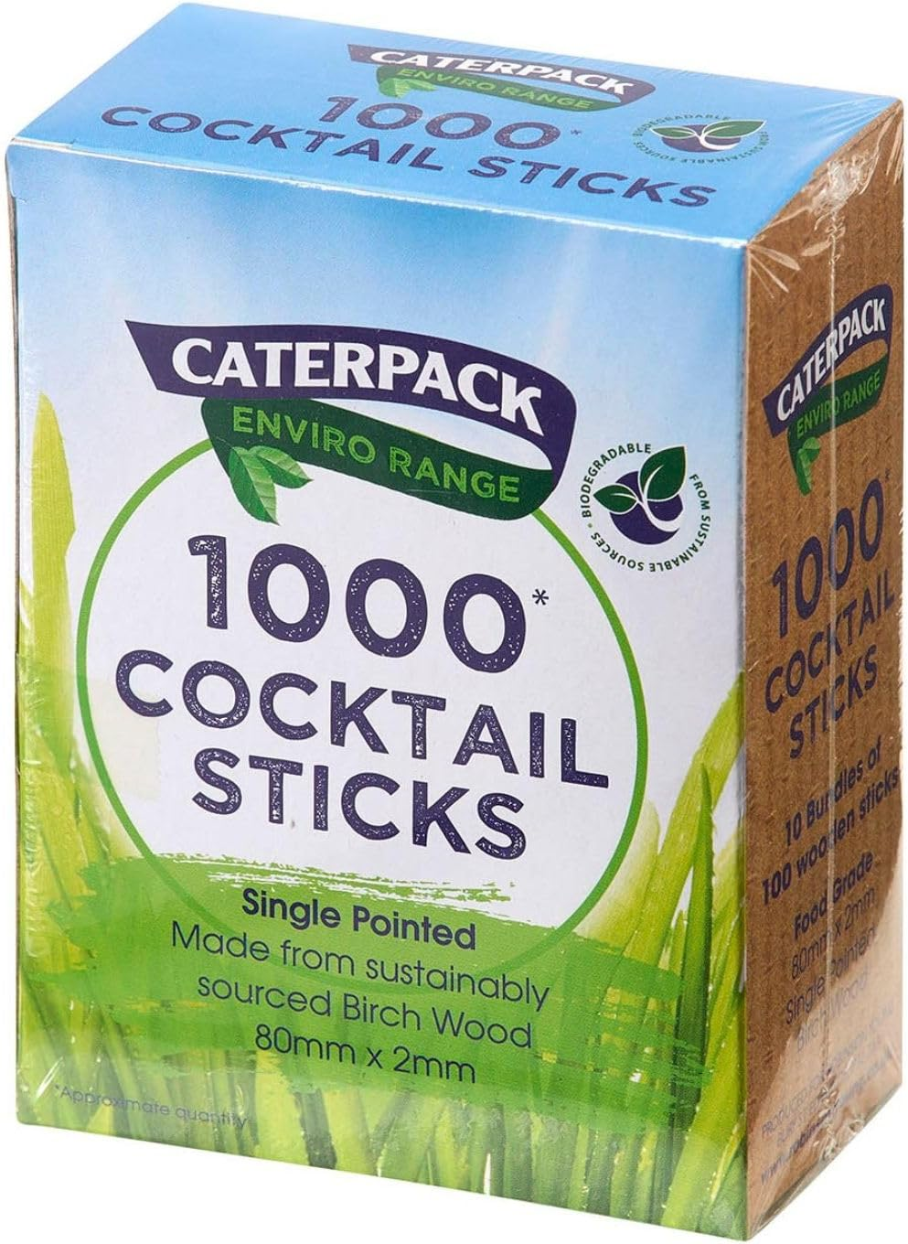 Caterpack Enviro - 1000 Pack Cocktail Sticks Birchwood - Fully Recyclable Biodeg