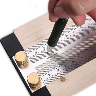 Woodworking T Ruler High Precision Gauge Marking Scale Scribe Line Ruler with Ho