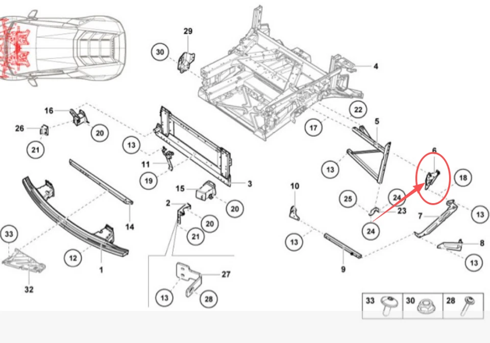 Soporte de guardabarros delantero derecho/izquierdo 2* para Lamborghini Huracan, P/N: 4T0806126, 4T0806125 Foto 4 de 4