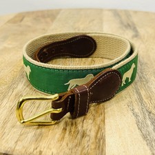 Preston Leather Products Canvas Belt Green Tan Retriever Dog Labrador Youth 24