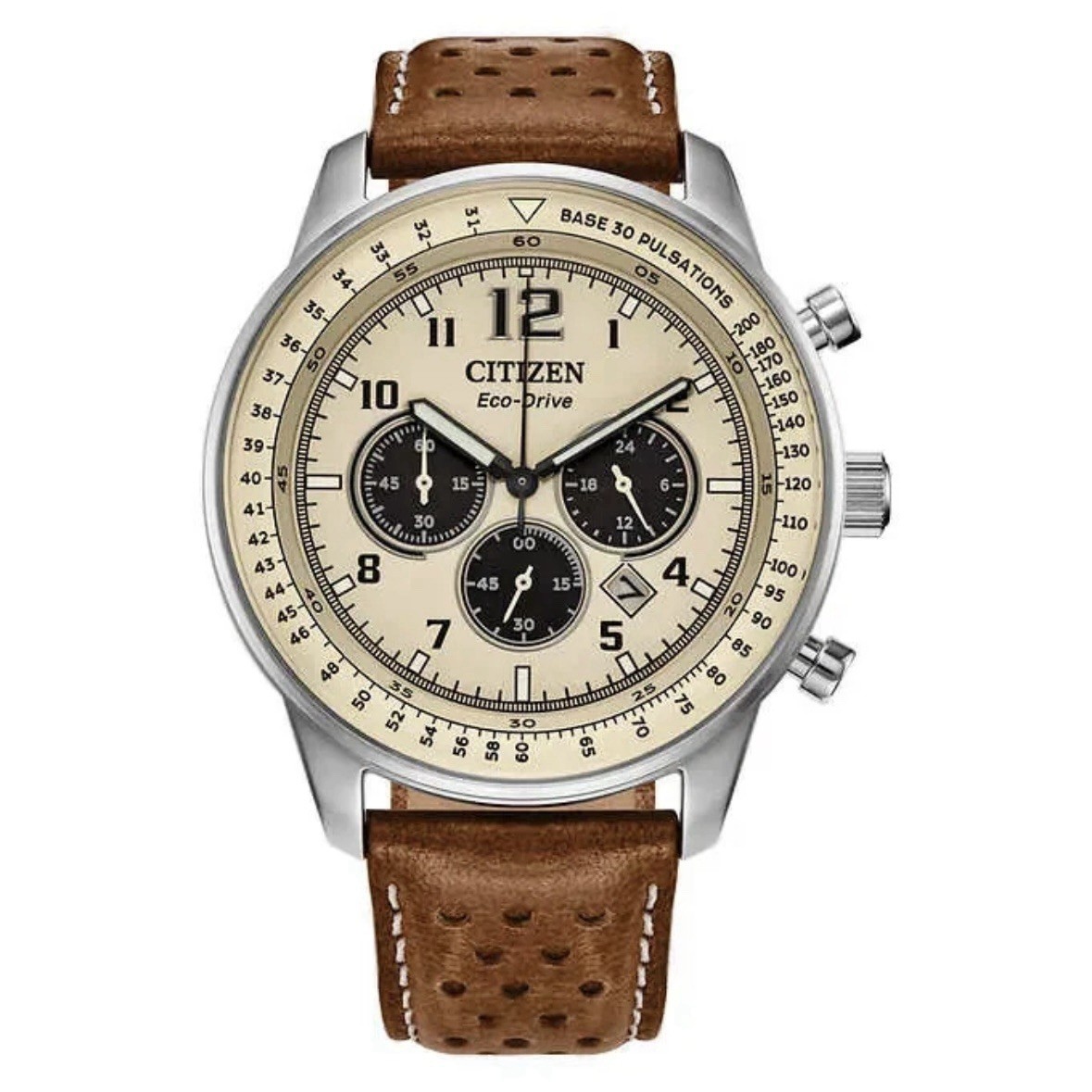NEW Citizen Men's CA4500-08X Eco-Drive Chronograph Stainless Steel Leather Watch