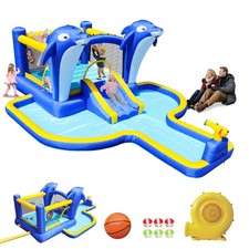 For Garden 8-in-1 Multicolor Inflatable Slide Water Park Trampoline Bounce House
