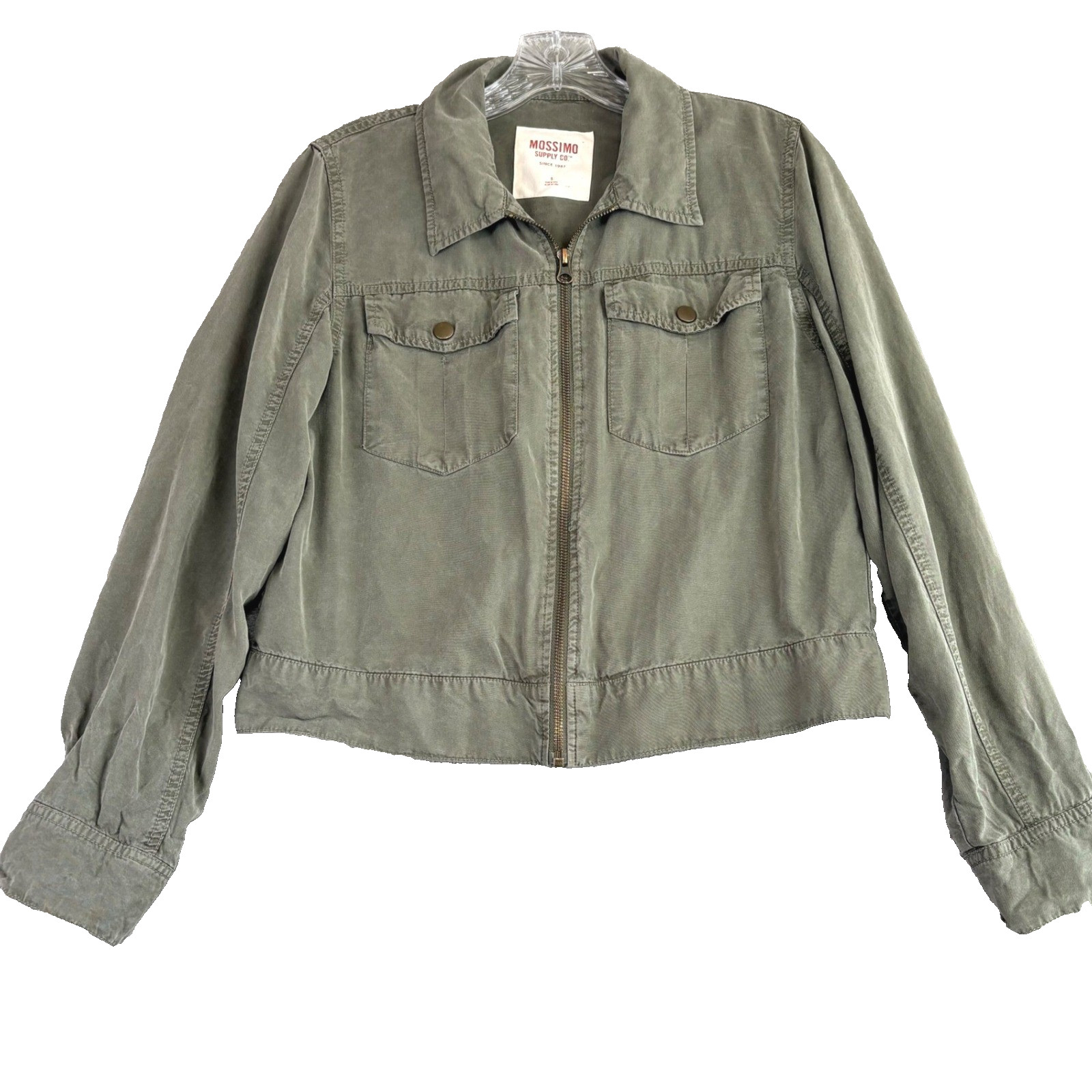 Mossimo Supply Co Womens S Army Green Utility Zip Front Jacket Crop Lightweight