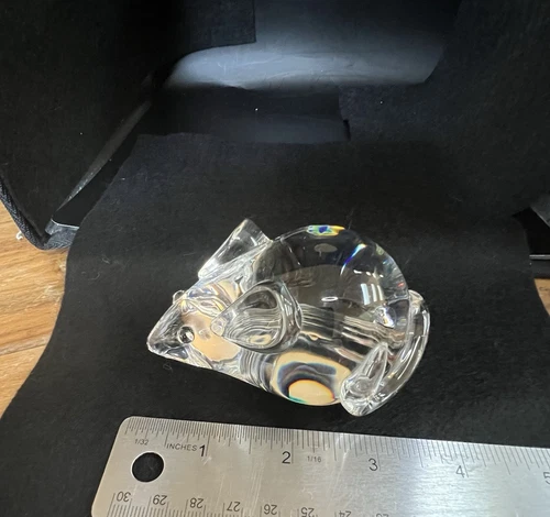 Steuben Glass Mouse Paperweight 3.5" Adorable Curled Tail and Mint! Heavy!