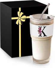 Personalized Ribbed Glass Tumbler with Lid and Straw - Unique Gift Idea