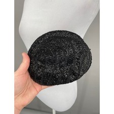 Vintage Black Beaded Clutch Evening Bag Zippered Formal Cocktail Flapper Purse