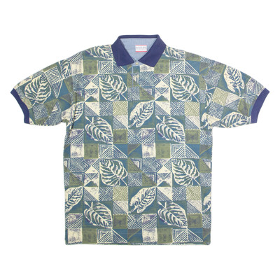BUGLE BOY Herren Poloshirt Vintage 90er Crazy Pattern Grün Größe M