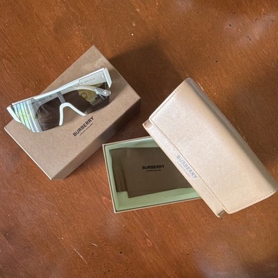 Burberry 3007/H Unisex Shield Sunglasses White Plastic Gray Tinted Lenses