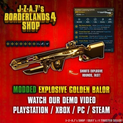 Borderlands 4  MODDED 434K DPS EXPLOSIVE GOLDEN BALOR SHOTGUN BL4 PC-PS-XBOX 