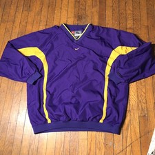 Vintage Nike Team Center Swoosh Windbreaker Pullover Men Size 2XL Purple Yellow