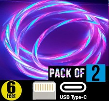 2 Pack LED 6ft USB C Fast Charger Cable Flowing USB Cord for Galaxy iPhone Pixel