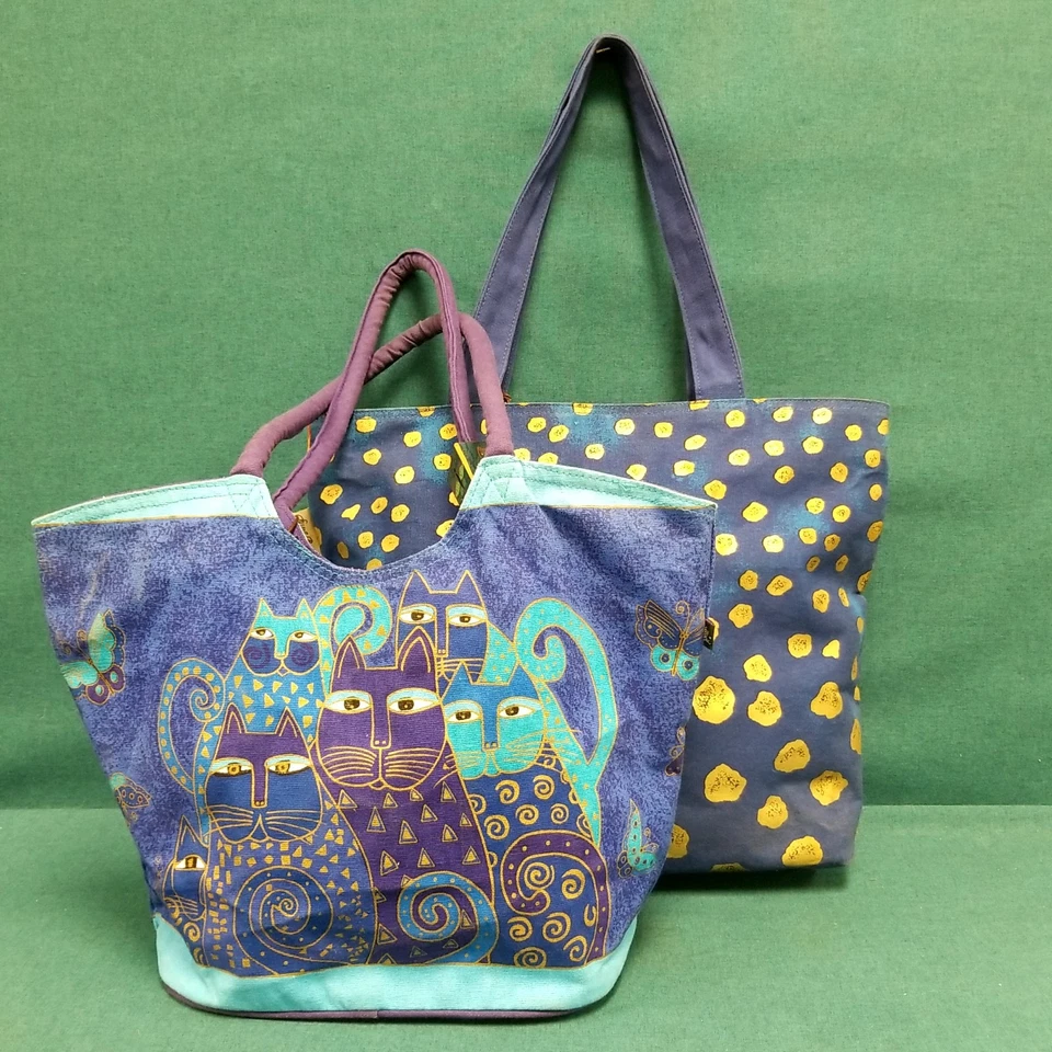 2 VTG Laurel Burch Colorful Big Cat Art Tote Bags - Image 2 of 4